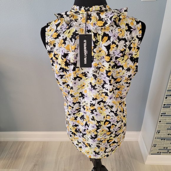 ❤️NEW Karl Lagerfeld Paris Yagavi Ruffle Blouse Sleeveless Size Medium NWT ❤️ - Picture 11 of 16